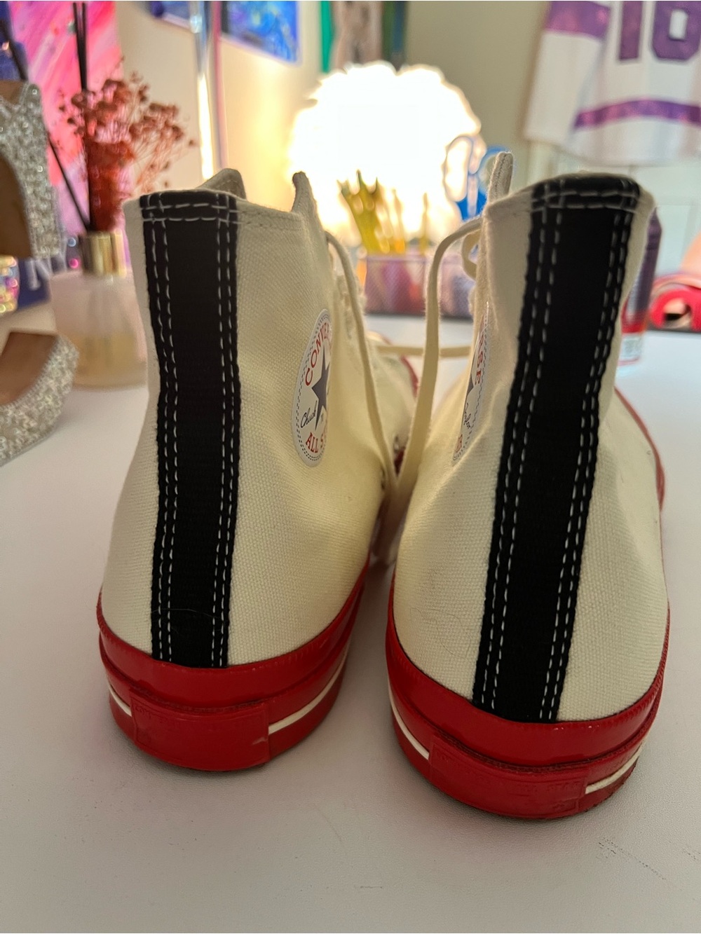 Converse Cream Canvas High-Top with Red and Black details and heart - Picture 9 of 11